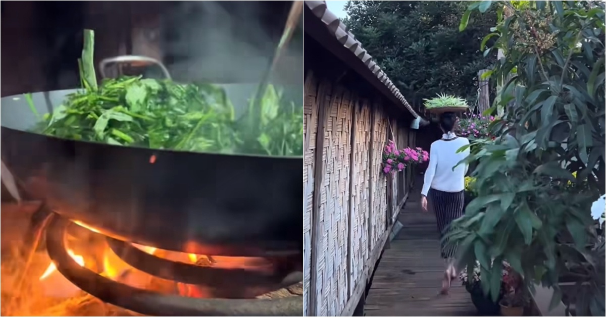 "Hoa hậu nghèo nhất Việt Nam" đội mẹt rau muống lên đầu về làm món dân dã, ước có tô cơm nóng "ngồi bốc ăn"