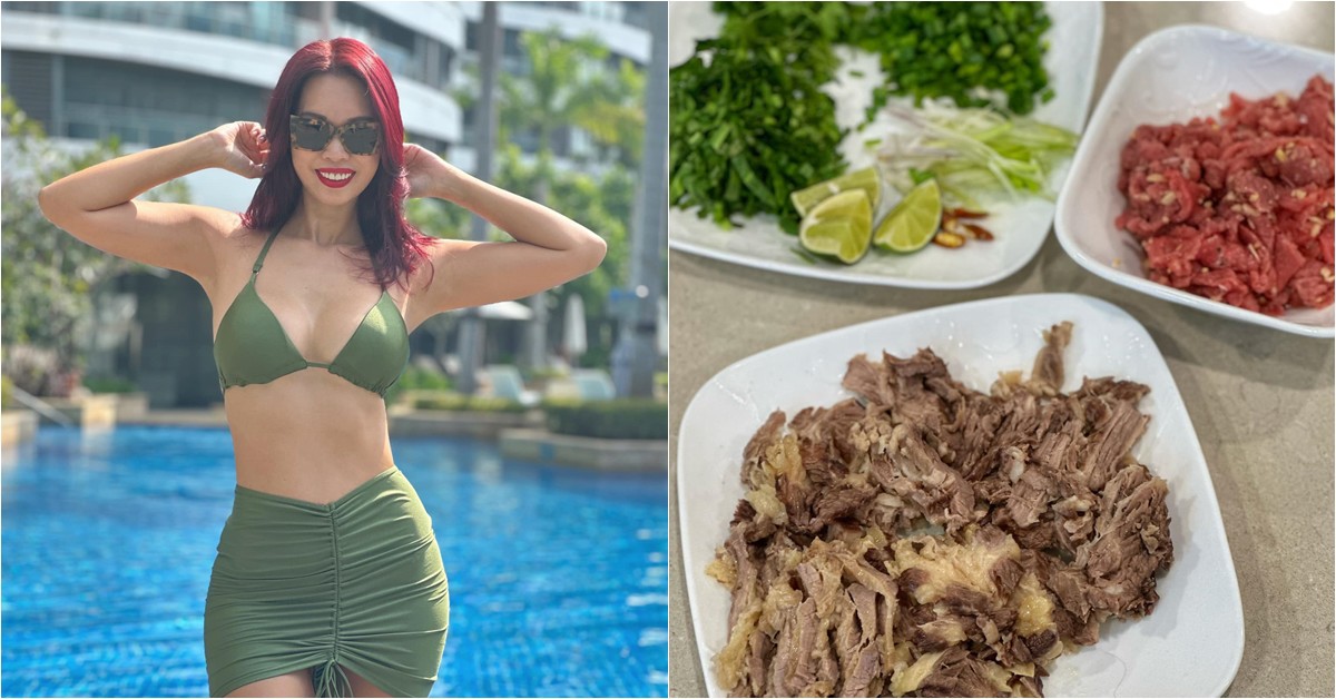 Siêu mẫu Hà Anh nấu món ăn nguyên ngày để chồng con xì xụp trong 20 phút, được Hoa hậu khen: "Giỏi vậy"