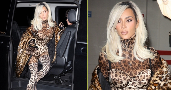Kim Kardashian diện bodysuit họa tiết da báo sang chảnh đi ăn tối cùng gia đình