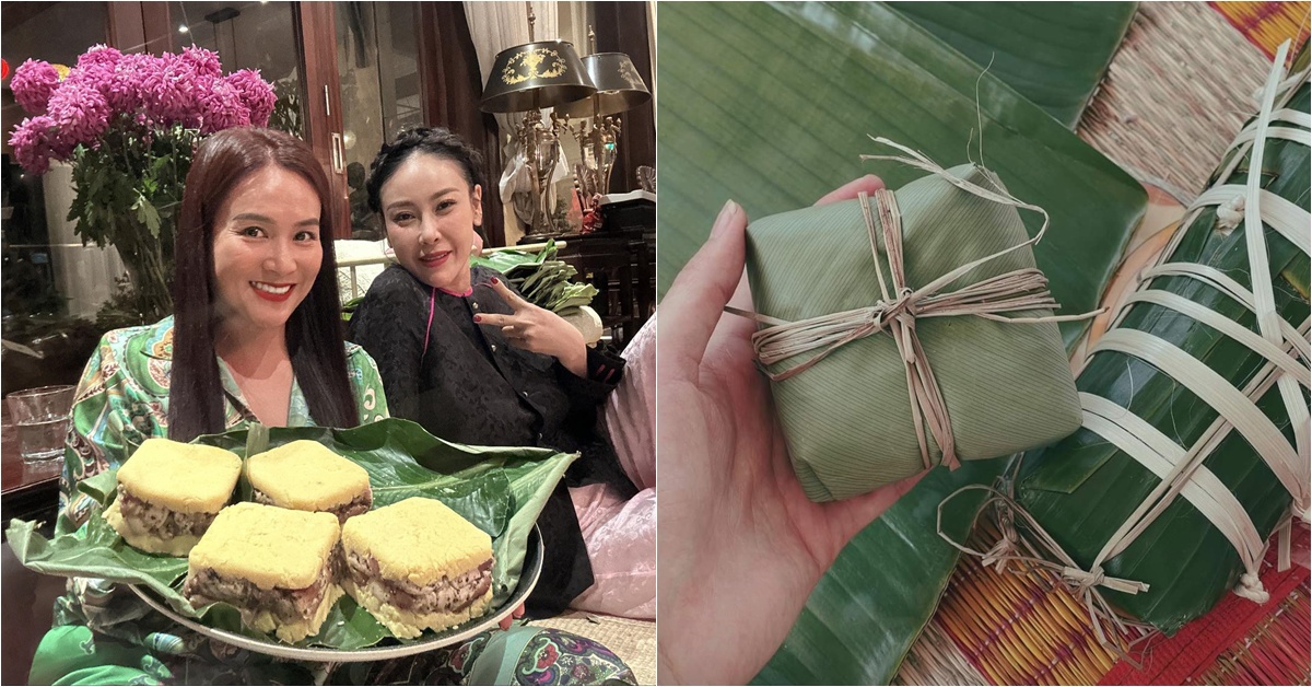 Vợ đại gia của Bình Minh cùng "Hoa hậu nhà trăm tỷ" tự gói bánh chưng, nàng dâu hào môn làm bánh bé tí