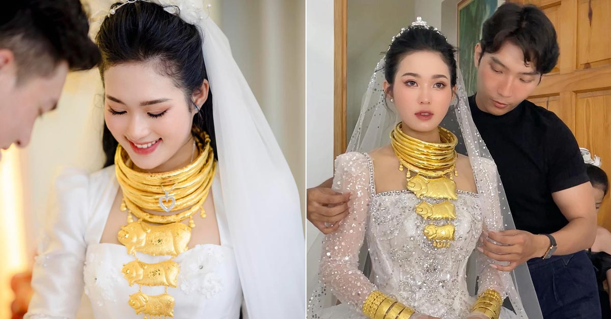 19 tuổi theo chồng về dinh, cô dâu Long An được 2 bên tặng vàng đeo trĩu cổ