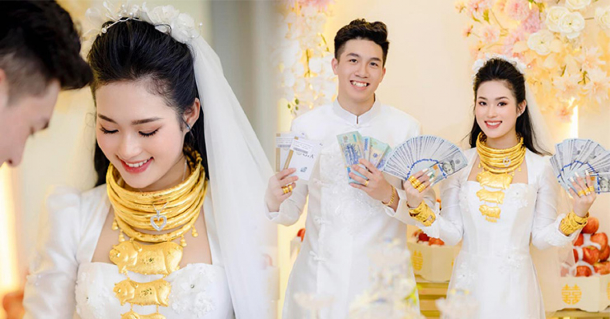 Cô dâu Long An được tặng 14 cây vàng, đeo trĩu cổ HOT nhất tuần qua