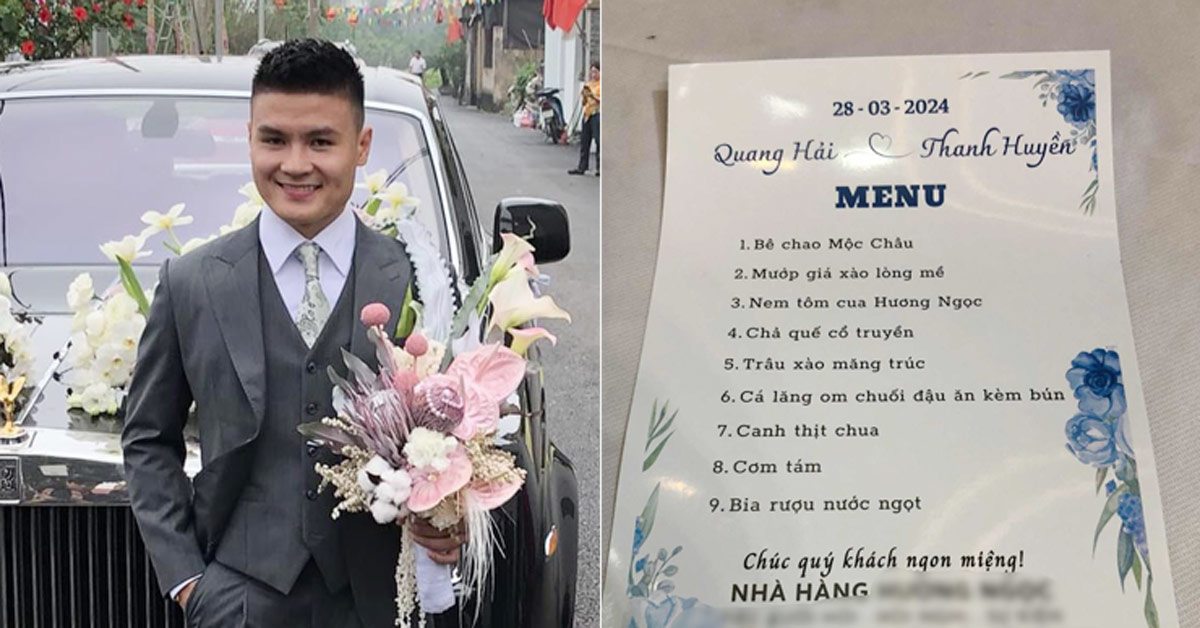 Hé lộ menu cỗ cưới của Quang Hải